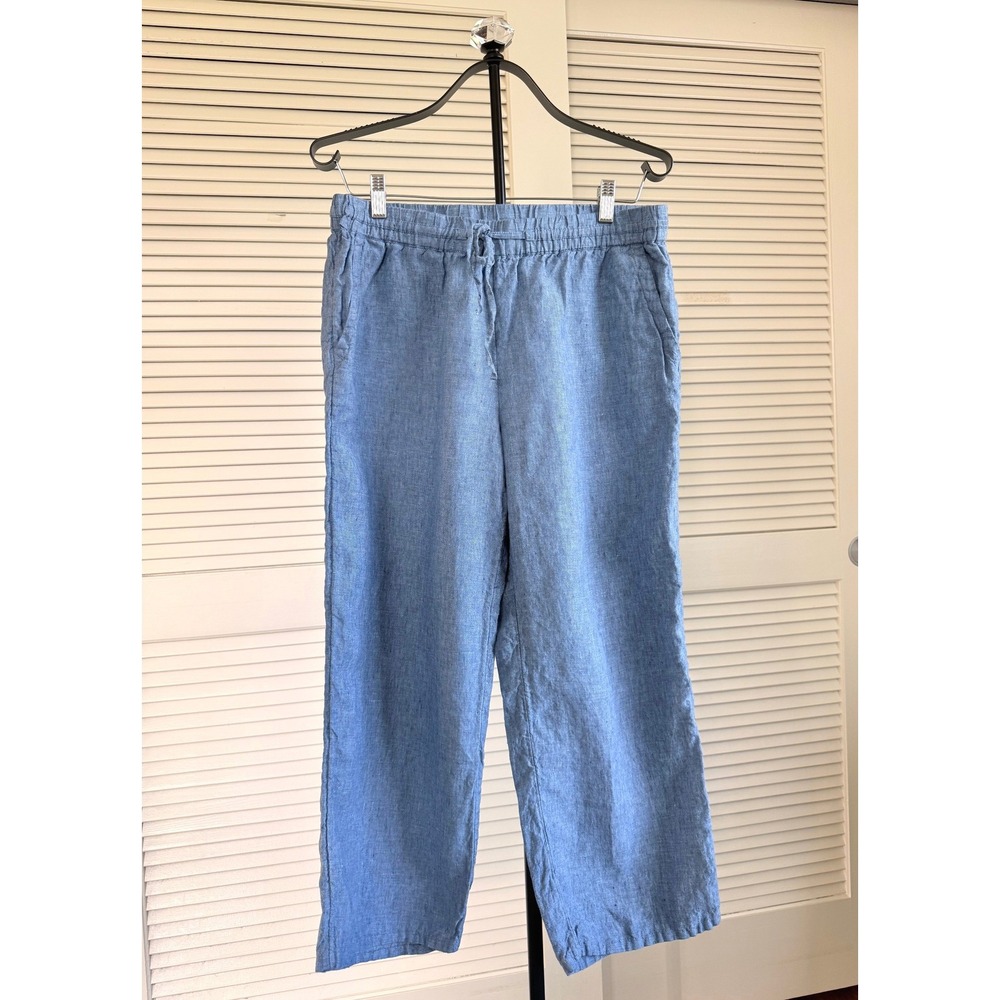 Charter Club Luxury 100% Linen Pants Blue Drawstring Wide Leg Size Medium